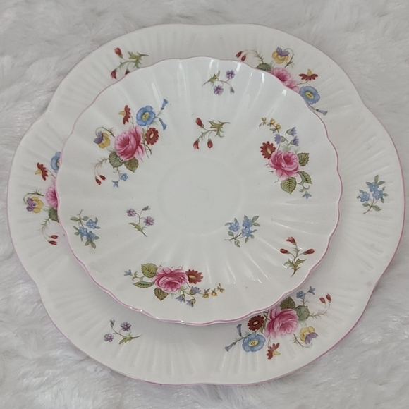 Shelley England Rose and Red Daisy Fine Bone China Cup, Saucer, Cake Plate - Picture 2 of 14